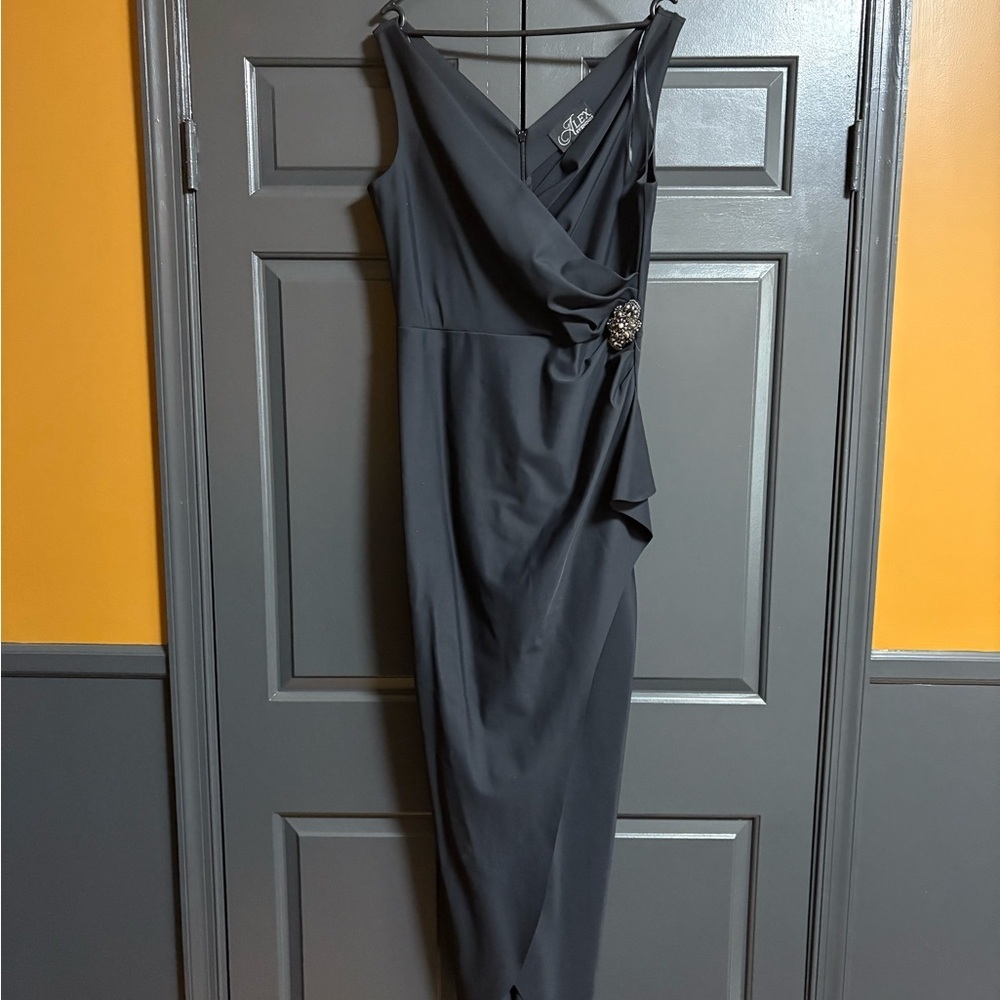 Alex Evenings Charcoal Asymmetrical Dress